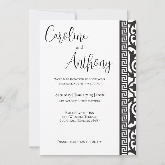 Invitation Mariage noir et blanc moderne (Devant)