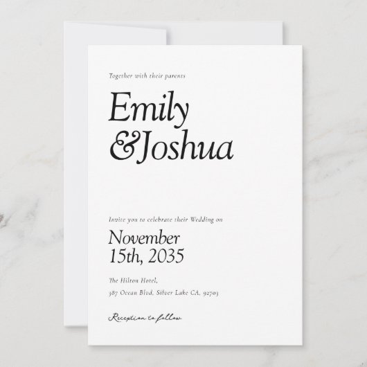 Invitation Mariage noir et blanc moderne (Devant)