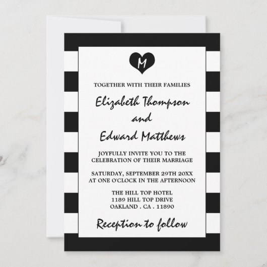 Invitation Mariage noir et blanc moderne (Devant)