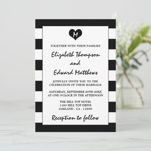 Invitation Mariage noir et blanc moderne (Debout devant)