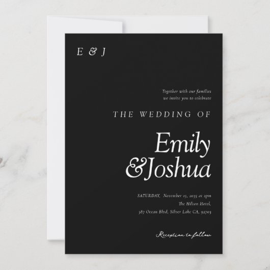 Invitation Mariage noir et blanc moderne (Devant)