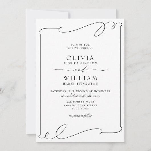 Invitation Mariage noir et blanc moderne (Devant)