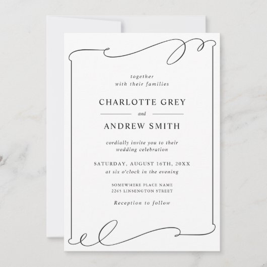 Invitation Mariage noir et blanc moderne (Devant)