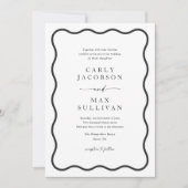 Invitation Mariage noir et blanc moderne Boho Wavame (Devant)