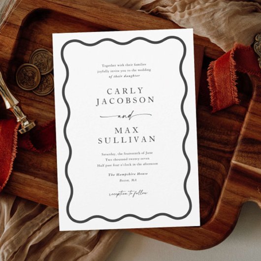 Invitation Mariage noir et blanc moderne Boho Wavame