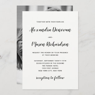 Invitation Mariage noir et blanc moderne de dos de photo du