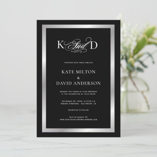 Invitation Mariage noir et blanc moderne de Minimalistic (Debout devant)