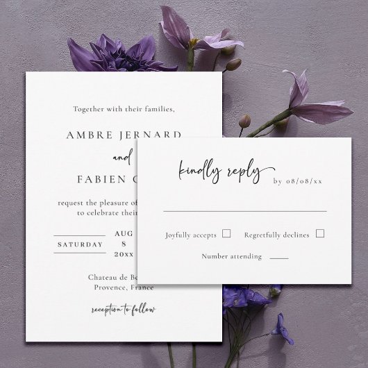Invitation Mariage noir et blanc moderne RSVP
