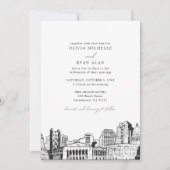 Invitation Mariage noir et blanc moderne Sacramento Skyline (Devant)