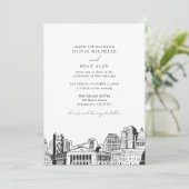 Invitation Mariage noir et blanc moderne Sacramento Skyline (Debout devant)