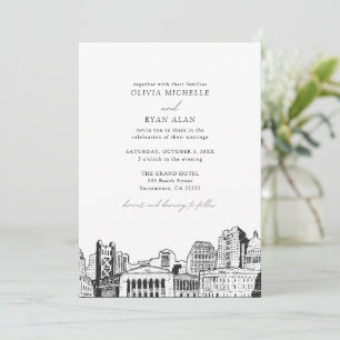 Invitation Mariage noir et blanc moderne Sacramento Skyline