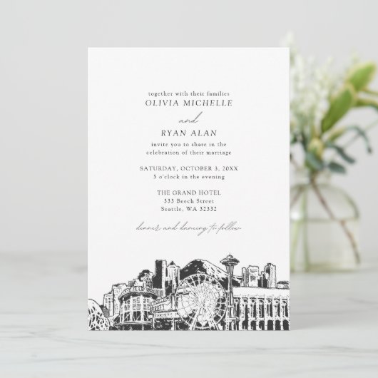 Invitation Mariage noir et blanc moderne Seattle (Debout devant)