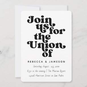 Invitation Mariage noir et blanc Retro Union