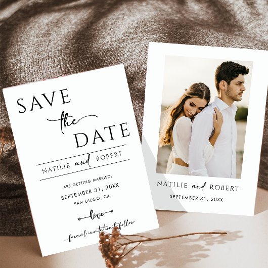 Invitation Mariage noir et blanc simple Enregistrer la date