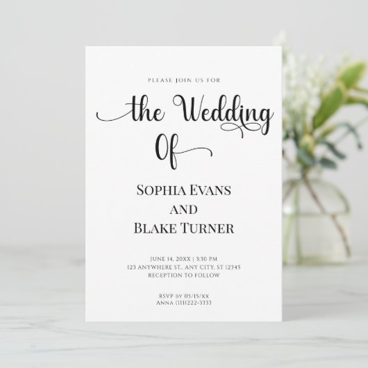 Invitation Mariage noir et blanc simple et élégant (Debout devant)