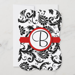 Invitation Mariage noir et blanc victorien damassé avec garni