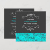 Invitation Mariage noir et bleu sarcelle (Devant / Derrière)