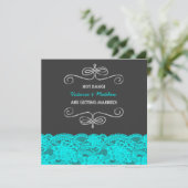 Invitation Mariage noir et bleu sarcelle (Debout devant)