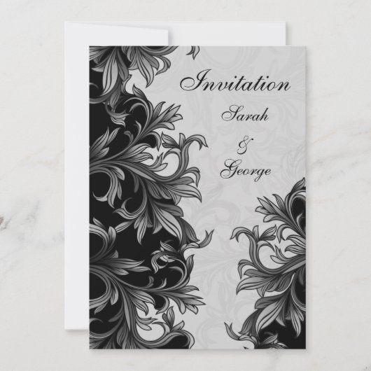 Invitation mariage noir et gris argenté (Devant)