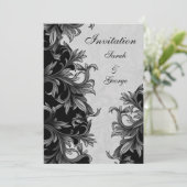 Invitation mariage noir et gris argenté (Debout devant)