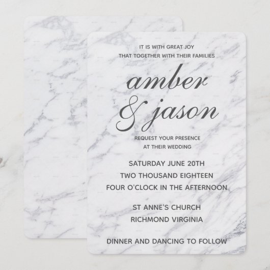 Invitation Mariage noir et Marbre blanc (Devant / Derrière)