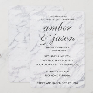 Invitation Mariage noir et Marbre blanc