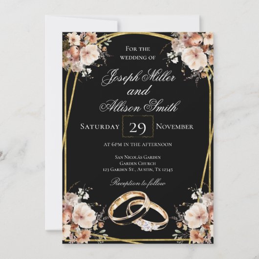 Invitation Mariage noir et or (Devant)