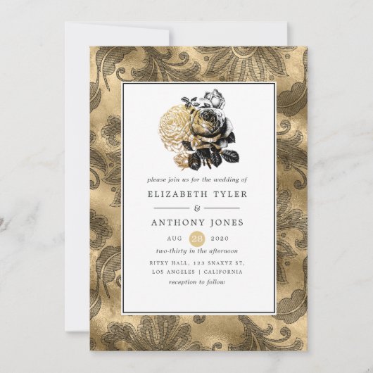 Invitation Mariage noir et or (Devant)
