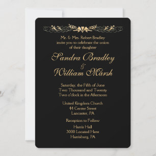 Invitation Mariage noir et or