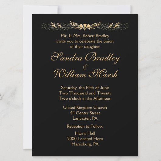 Invitation Mariage noir et or (Devant)