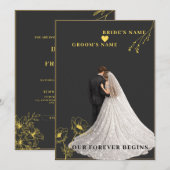 Invitation mariage noir et or (Devant / Derrière)