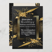 Invitation Mariage Noir Et Or Élégant (Devant / Derrière)