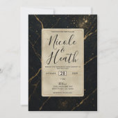Invitation Mariage noir et or Marbre de minuit doré (Devant)