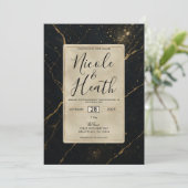 Invitation Mariage noir et or Marbre de minuit doré (Debout devant)