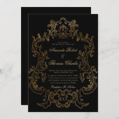 Invitation Mariage noir et or victorien (Devant / Derrière)