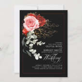 Invitation Mariage noir Eucalyptus rouge Bourgogne (Devant)