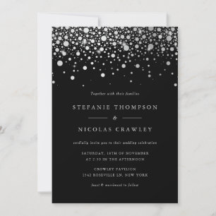 Invitation Mariage noir Faux Silver Foil Confetti Dots