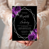 Invitation Mariage Noir Fleur Argent Plum Pourpre