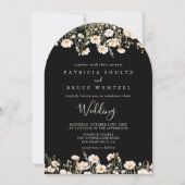 Invitation Mariage noir Fleur sauvage classique avant et arri (Devant)