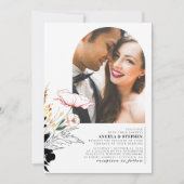 Invitation Mariage noir fleur sauvage Elegant Boho Photo (Devant)