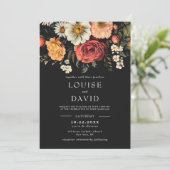 Invitation Mariage noir floral élégant (Debout devant)