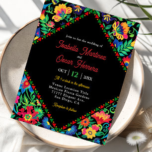 Invitation Mariage noir floral fête coloré vibrant