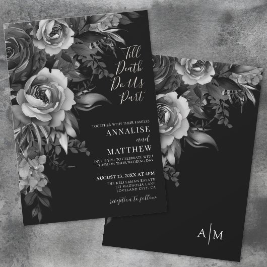 Invitation Mariage noir floral gothique