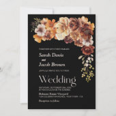 Invitation Mariage noir floral rustique (Devant)