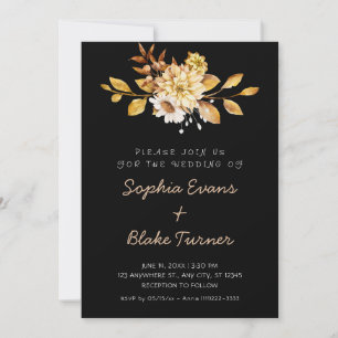 Invitation Mariage Noir Floral Rustique Antique Élégant