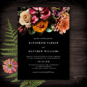 Invitation Mariage noir foncé + Moody élégant Floral