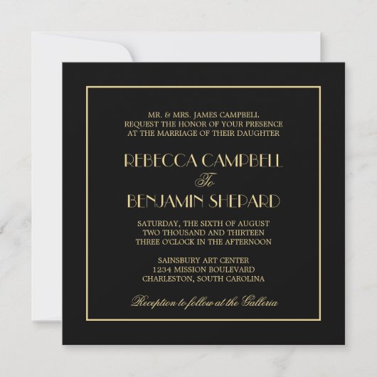 Invitation Mariage noir formel chic élégant décadent de Deco (Devant)