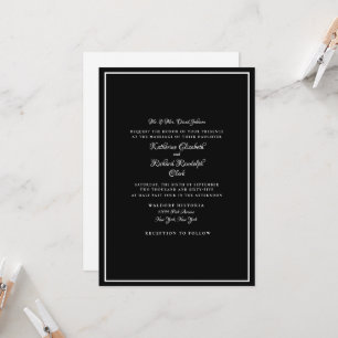 Invitation Mariage noir formel, mariée, un lieu, parents de l