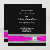 Invitation Mariage noir fuchsia rose chaud (Devant / Derrière)