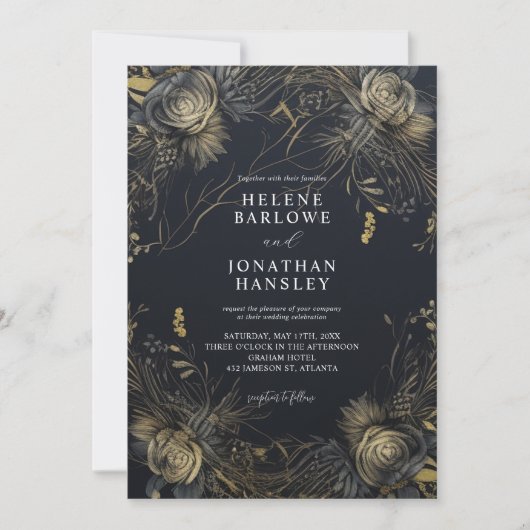 Invitation Mariage noir gothique d'Halloween (Devant)